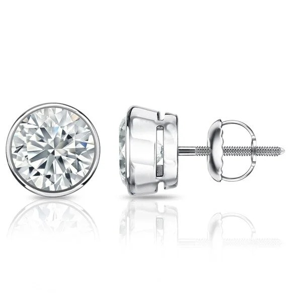 small stud earrings for girls -Auriya 14k Gold GIA Certified 4.50 carat TDW Bezel Set Round Diamond Stud Earrings