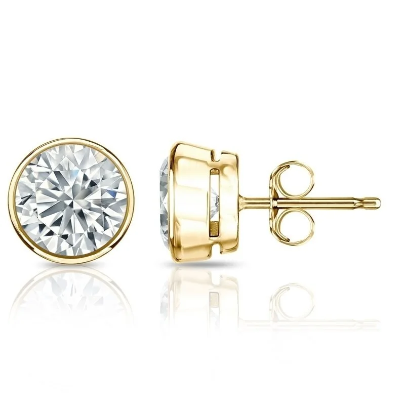 custom name earrings for gifts -Auriya 2ctw Round Diamond Stud Earrings Bezel-set 18k Gold - GIA Certified