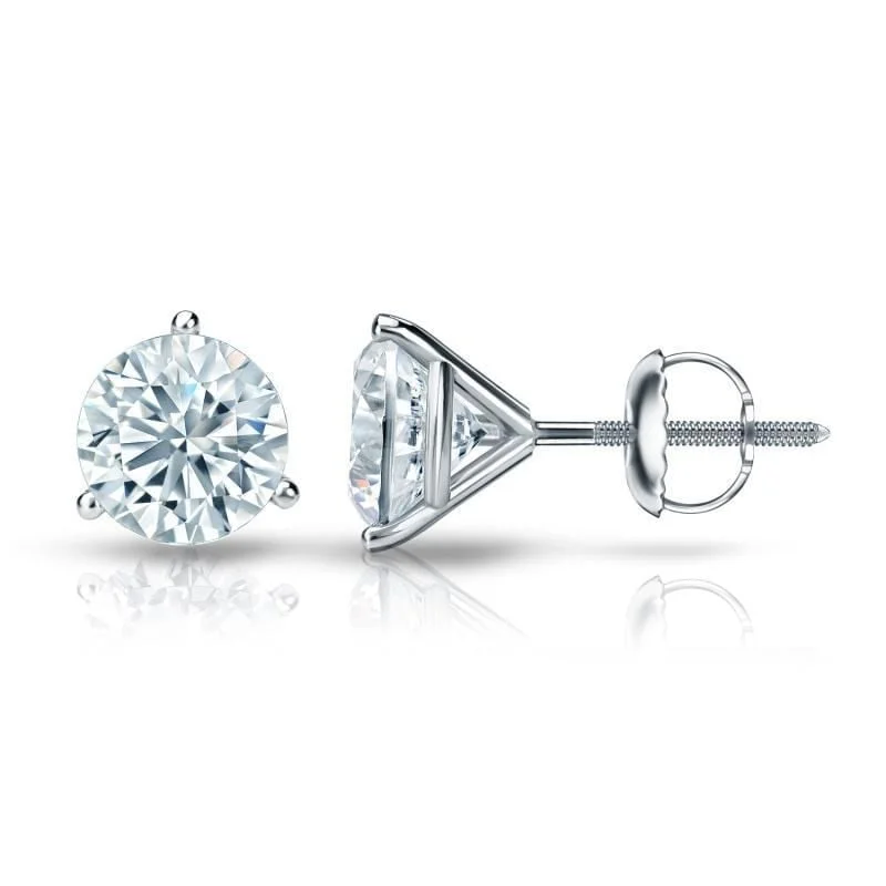 fashion statement earrings for women -Auriya Platinum Certified 3.20 ct. TDW 3-Prong Martini Round Diamond Stud Earrings