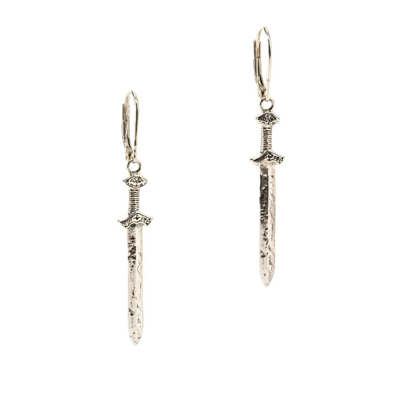 fashion statement earrings for women -Silver or Silver and Bronze Viking Drop Sword Earrings