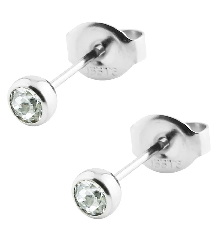 flower earrings for girls -Clear Bezel CZ Stainless Steel Stud Earrings