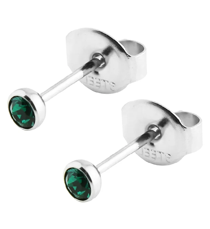 creative earrings for fashion lovers -Dark Green Bezel CZ Stainless Steel Stud Earrings