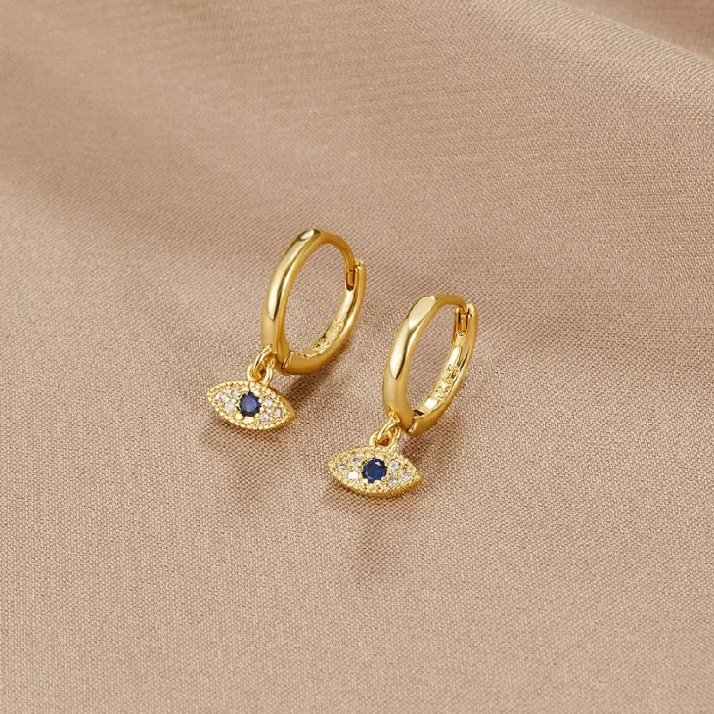 hoop earrings for everyday wear -Blue Evil Eye Drop Earrings