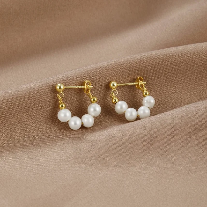 flower earrings for girls -Celine Pearl Hoop Earrings