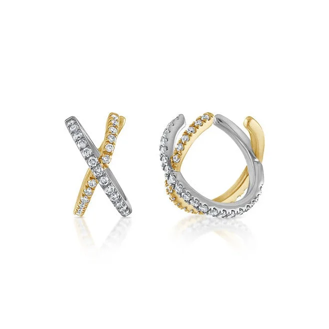 diamond earrings for anniversaries -Criss Cross Pave Ear Cuff