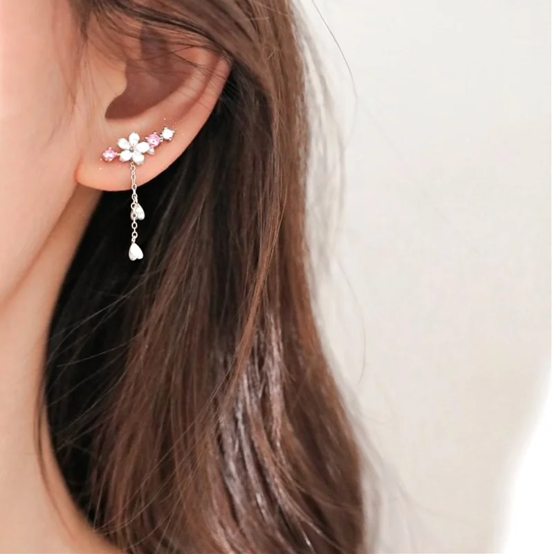 creative earrings for fashion lovers -Crystal Cherry Blossom Earrings