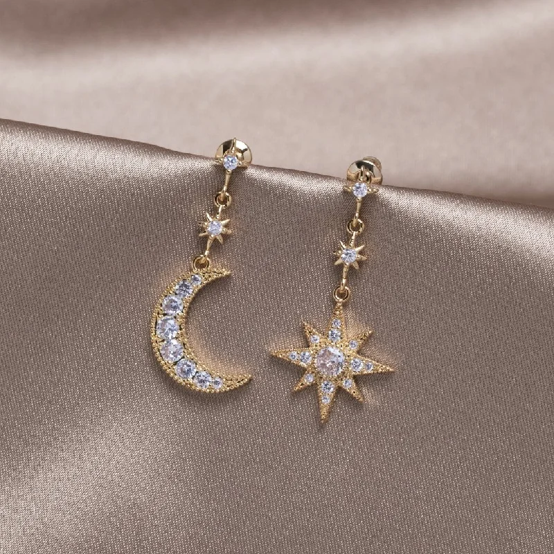 long chandelier earrings for evening wear -Crystal Moon & Star Earrings