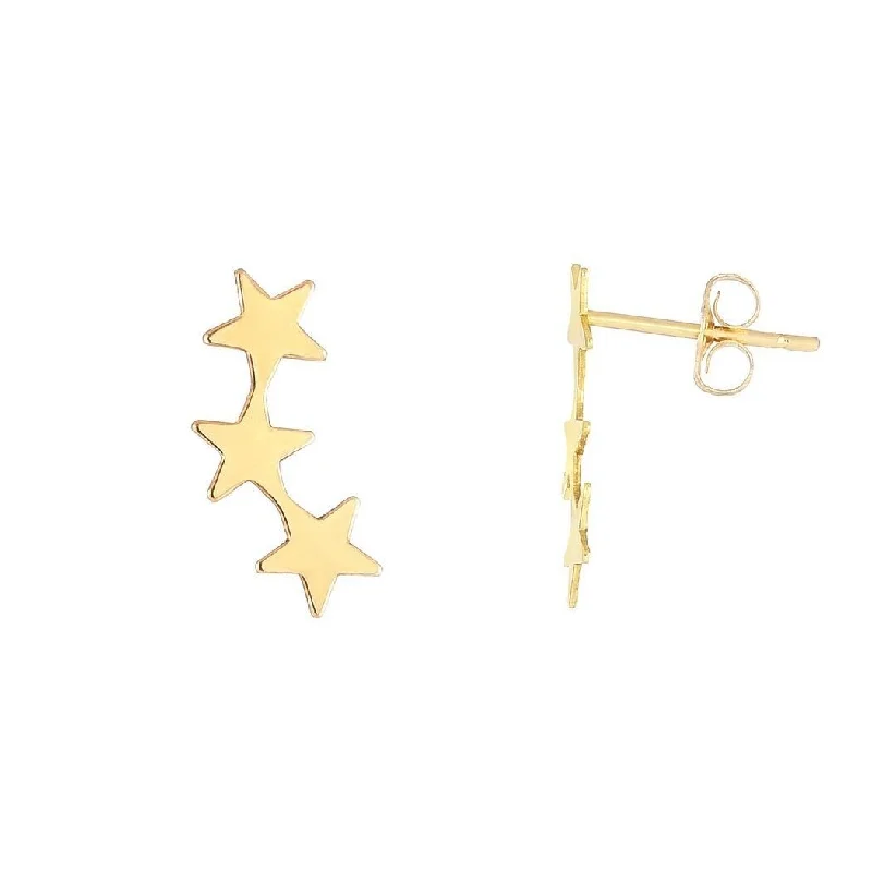 gold dangling earrings for women -Curata 14k Yellow Gold 14x6.2mm Shiny 3 Star Stud Earrings With Push Back Clasp