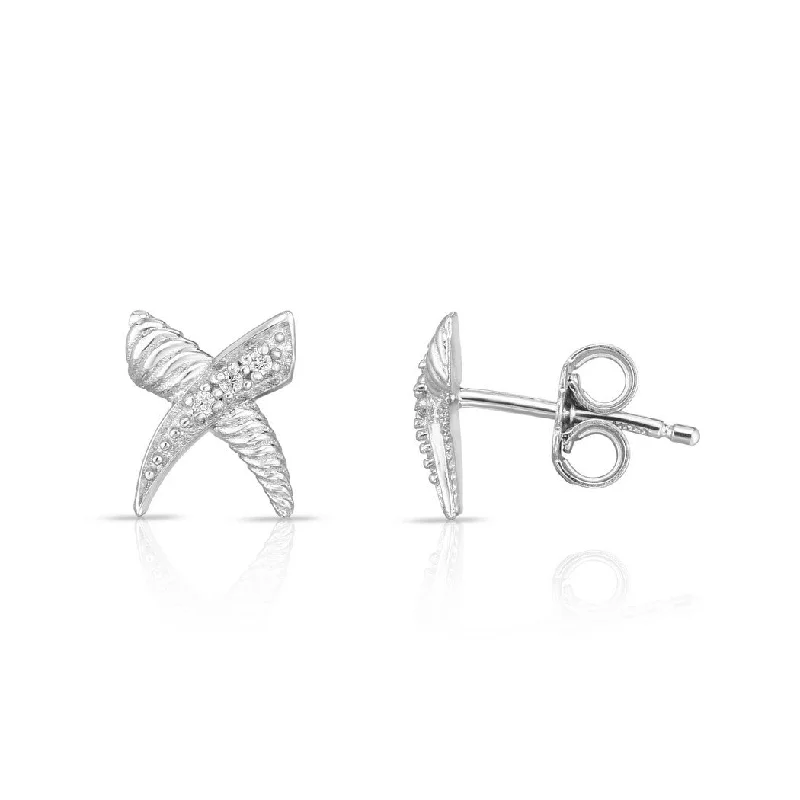 hoop earrings with charms for women -Curata 925 Sterling Silver White Textured X Stud Earrings