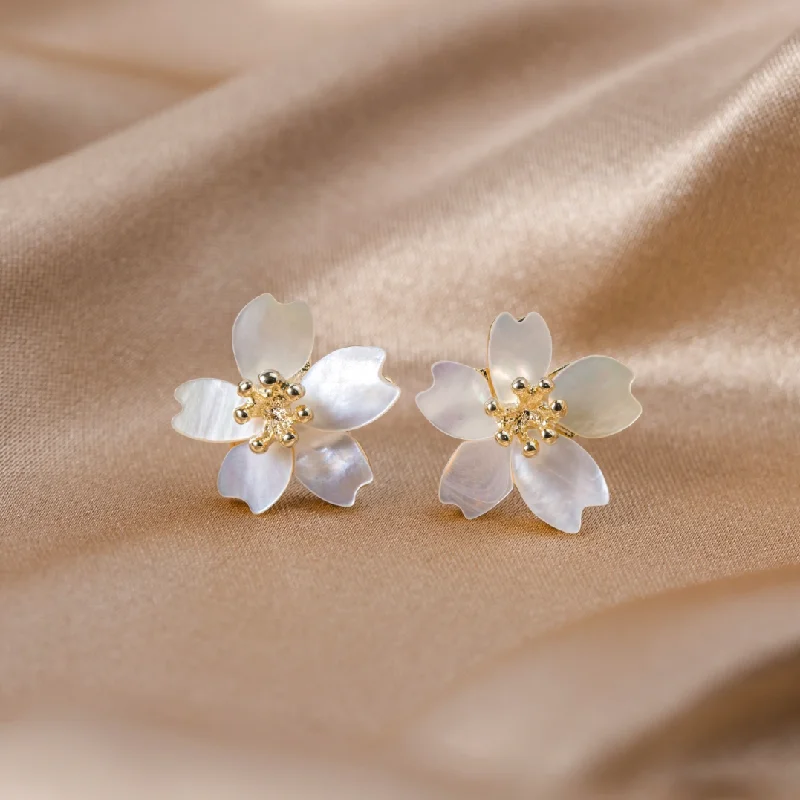 diamond hoop earrings for evening wear -Dahlia Shell Flower Earrings