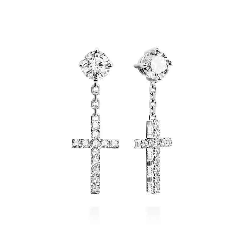 gold and silver earrings for women -DNA Cage Cross Earrings