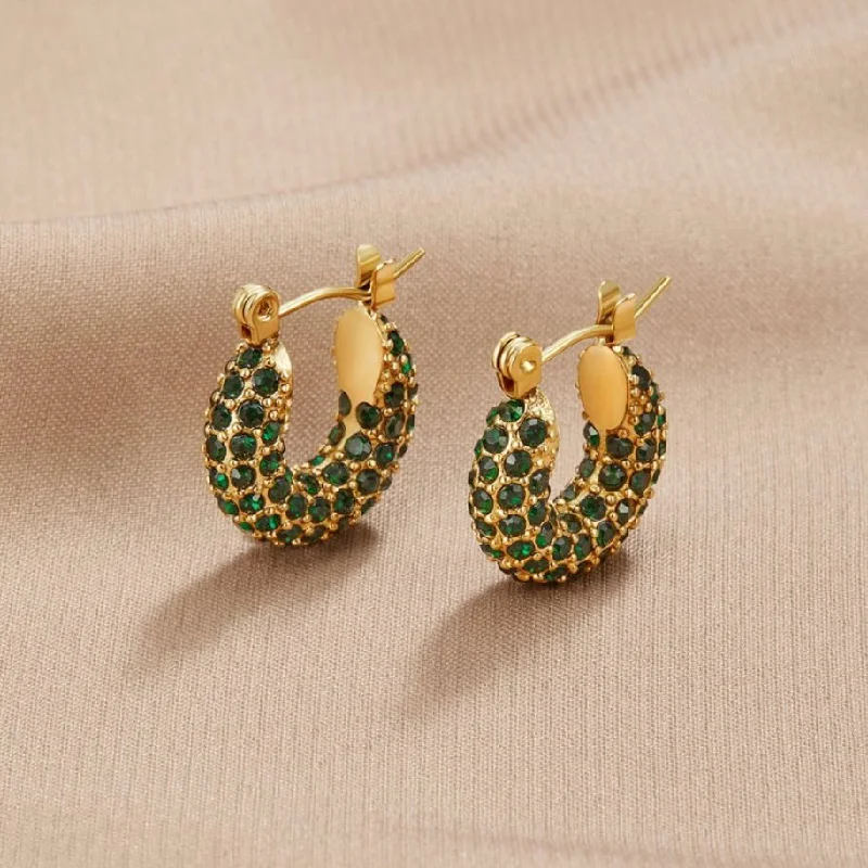 colorful earrings for women -Emerald Beauty Hoop Earrings