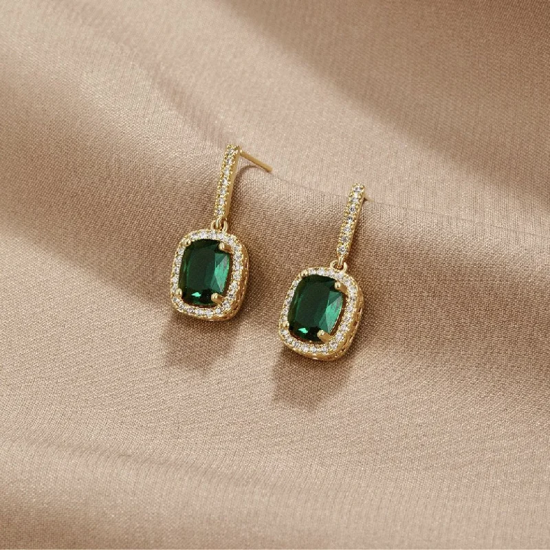 diamond drop earrings for formal events -Evergreen Gold Crystal Earrings