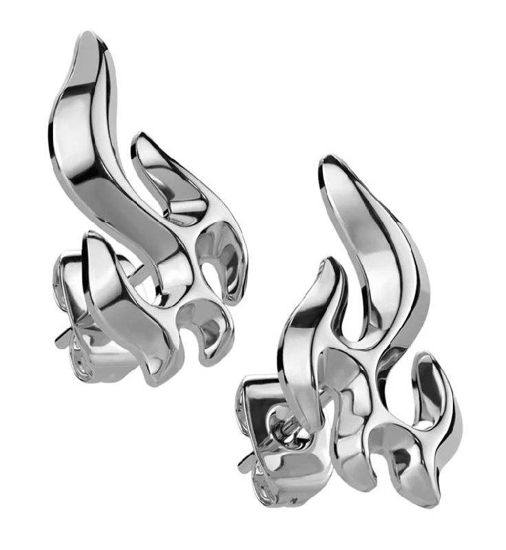 personalized name earrings for women -Flame Stainless Steel Stud Earrings