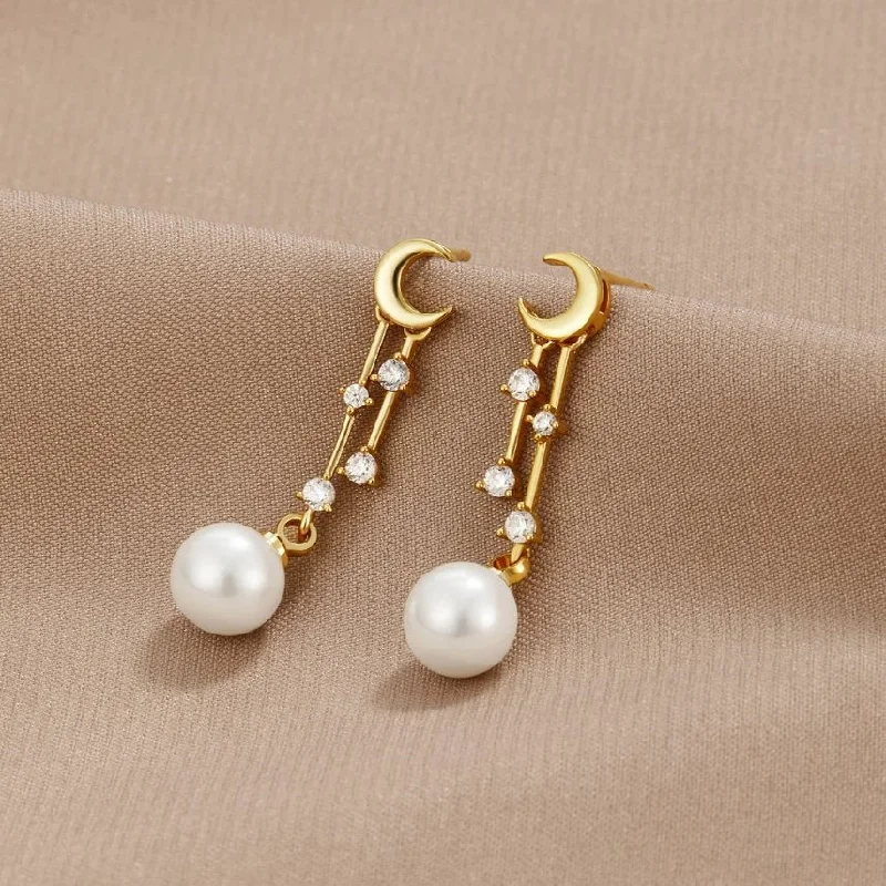 personalized name earrings for women -'For the Dreamer' Moon & Pearl Earrings