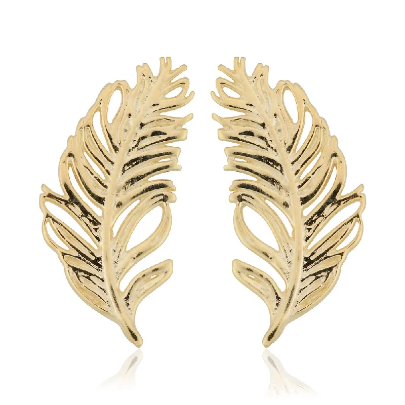 butterfly earrings for kids -Fremada Italian 14k Yellow Gold Feather Stud Earrings