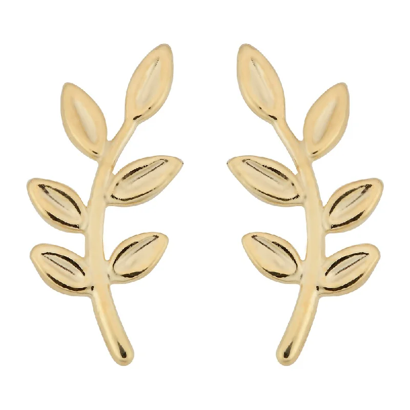 turquoise earrings for casual wear -Fremada Italian 14k Yellow Gold Olive Branch Stud Earrings