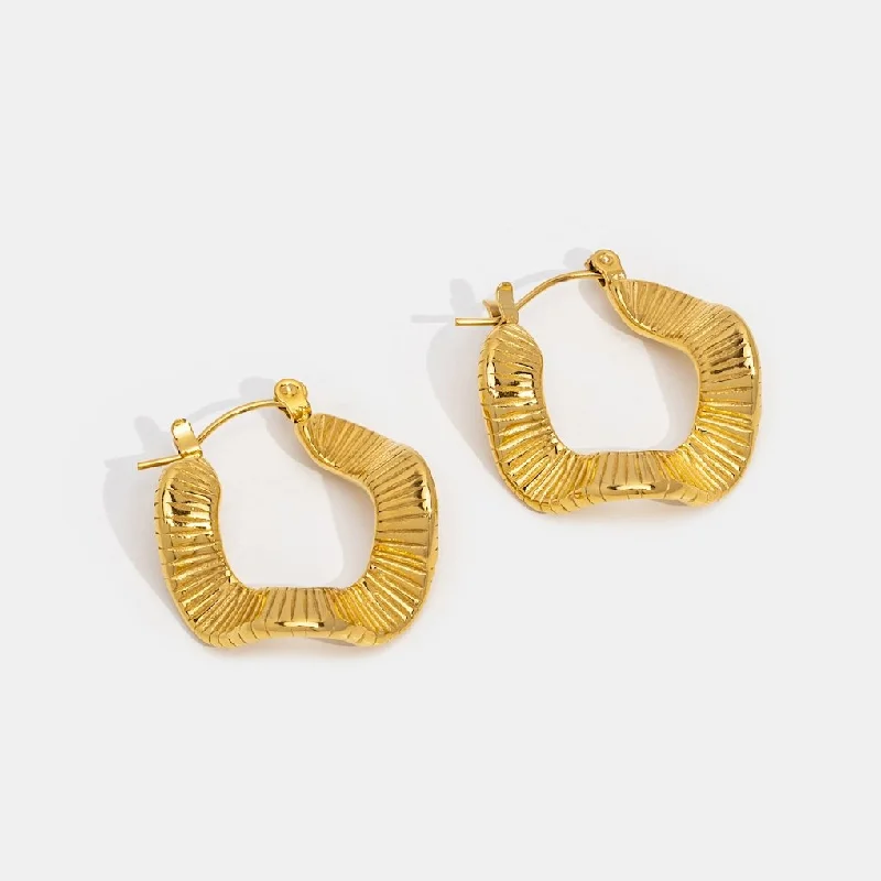 black diamond earrings for luxury lovers -Geometric Wave Gold Hoop Earrings