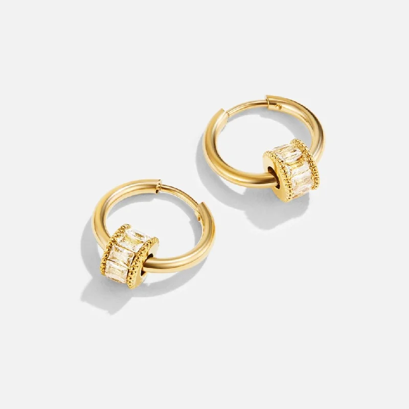 textured earrings for fashion lovers -Gigi Crystal 18K Gold Hoop Earrings