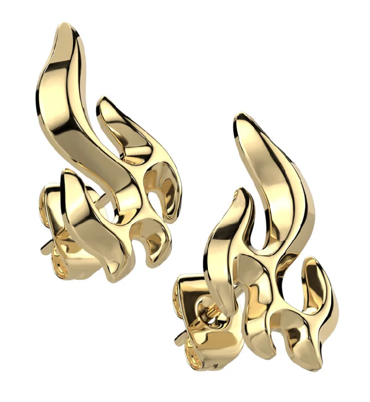 silver hoop earrings for girls -Gold PVD Flame Stainless Steel Stud Earrings