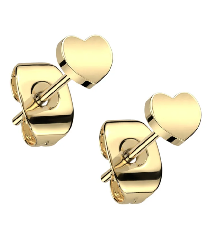 crystal stud earrings for bridesmaids -Gold PVD Heart Titanium Stud Earrings