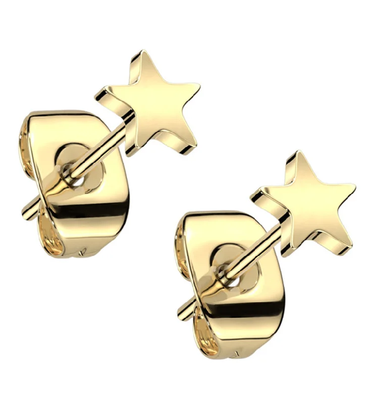 gemstone earrings for special occasions -Gold PVD Star Titanium Stud Earrings