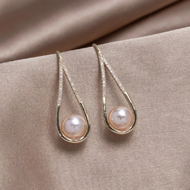 diamond stud earrings for women -Golden Pearl Drop Earrings