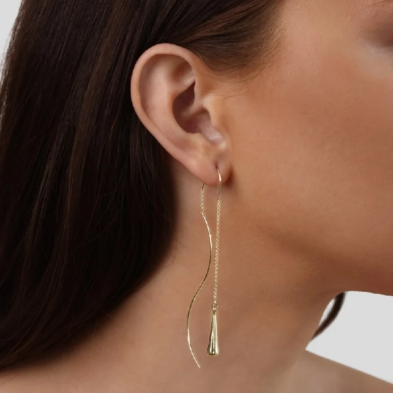 gold dangling earrings for women -Golden Teardrop Tassel Earrings