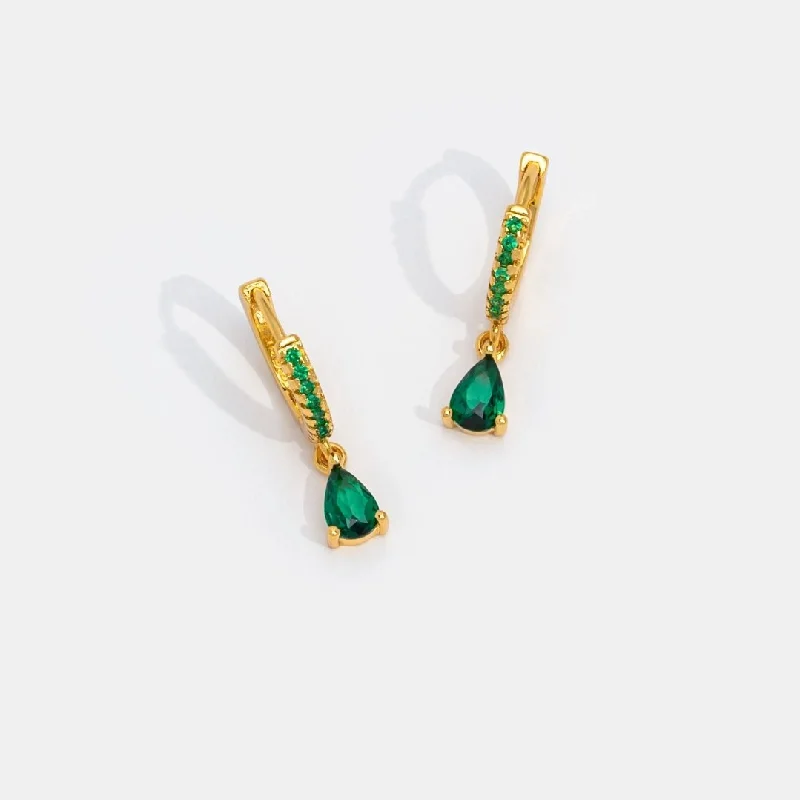 dainty earrings for women -Green Crystal Gold Hoop Earrings