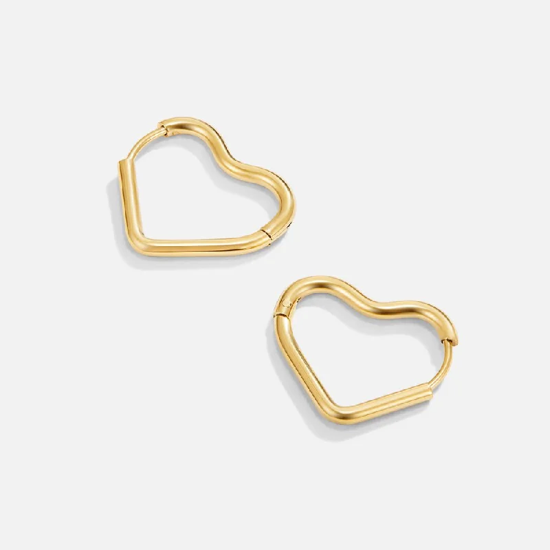 small stud earrings for girls -Heart Gold Hoops