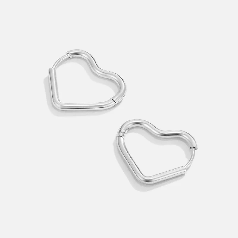 black earrings for fashionistas -Heart Silver Hoops