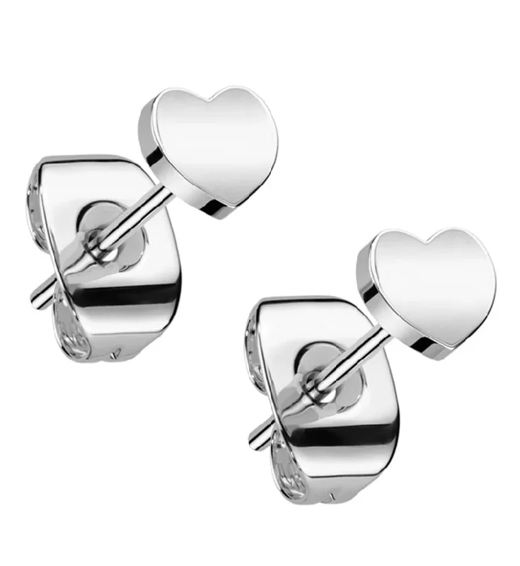 minimalist earrings for everyday wear -Heart Titanium Stud Earrings