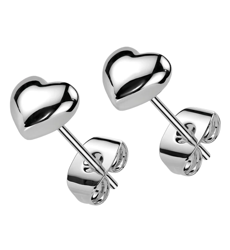 elegant pearl earrings for formal events -Inflated Heart Stainless Steel Stud Earrings