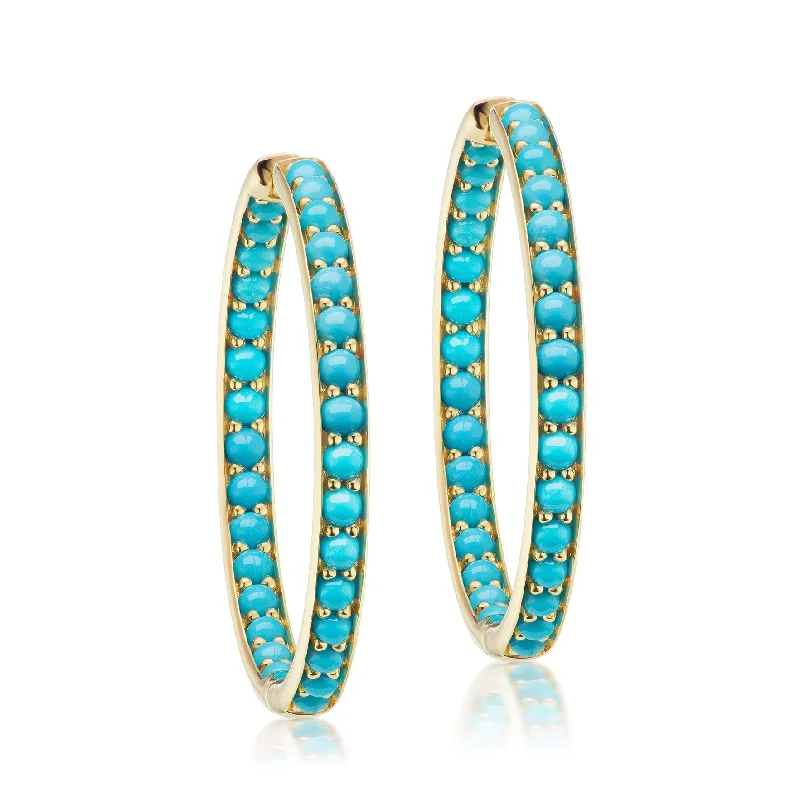 tribal earrings for men -Inside Out Turquoise Hoops