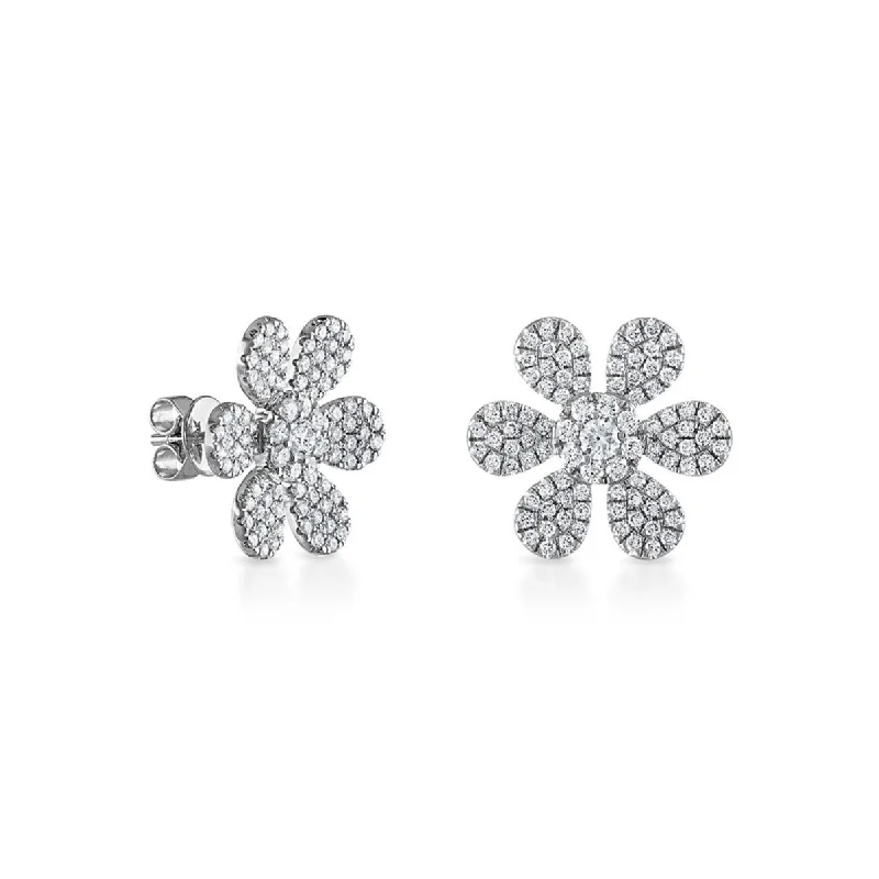 silver hoop earrings for girls -Jumbo Pave Flower Studs