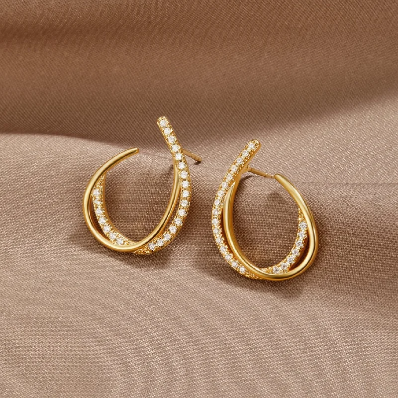 pink gold earrings for bridesmaids -Juni Crystal & Gold Wave Earrings