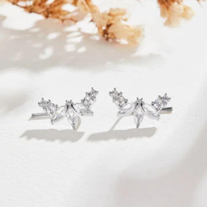 moonstone earrings for women -Lily Crystal Silver Leaf Earrings