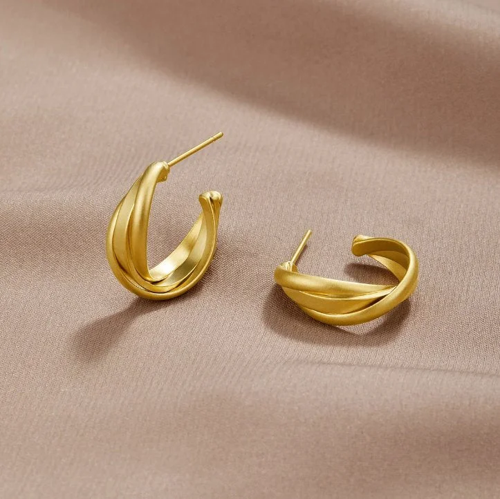 long chandelier earrings for evening wear -Matte Gold Twist Hoop Earrings