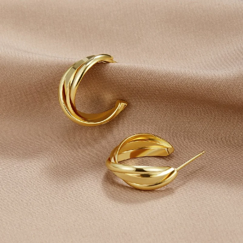 pink gold earrings for bridesmaids -Milan Gold Twist Hoop Earrings