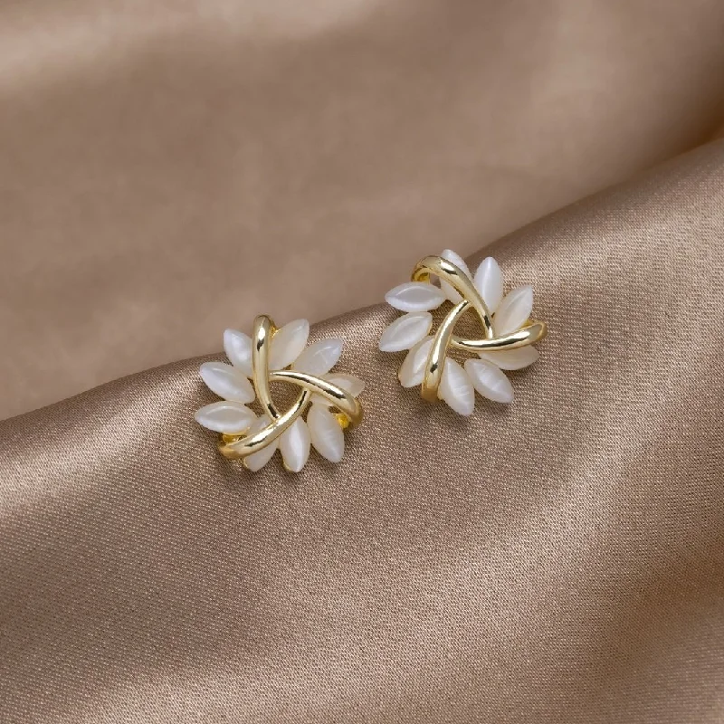 unique earrings for fashionistas -Opal Petal Gold Earrings