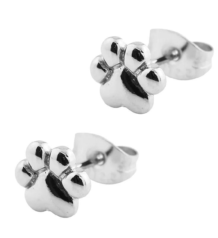 colorful earrings for women -Paw Print Stainless Steel Stud Earrings