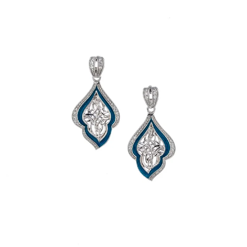 silver heart earrings for women -Silver Path of Life Enamel Post Earrings