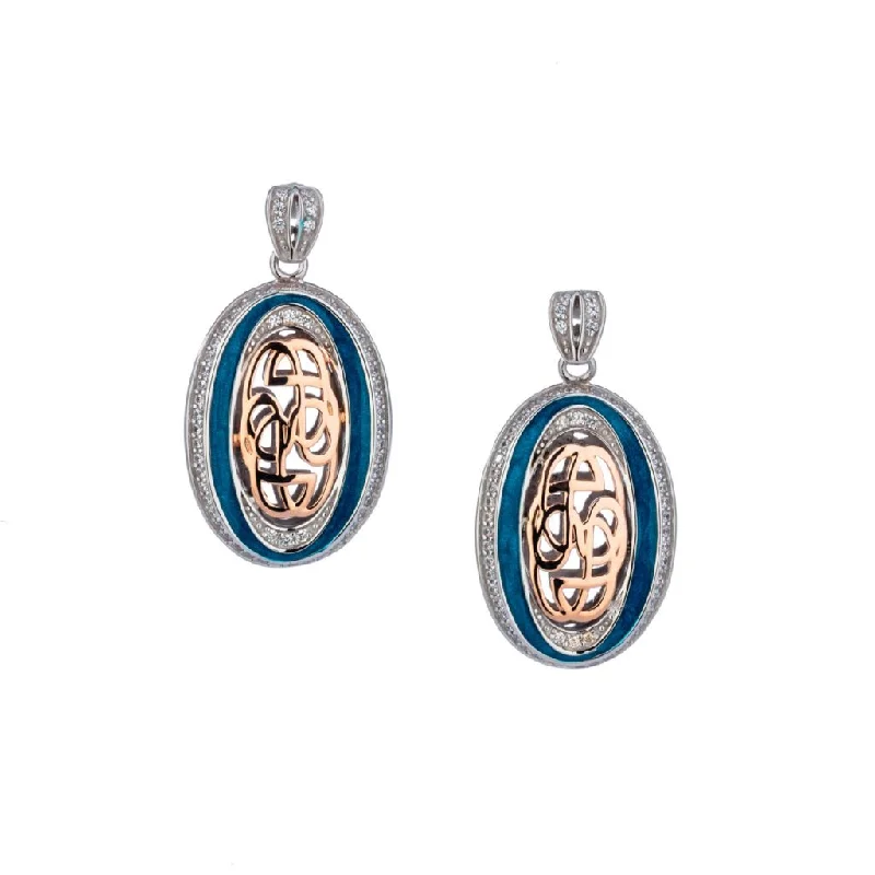 delicate gold earrings for women -Silver and 10k Rose Gold Path of Life Enamel Oval Post Earrings