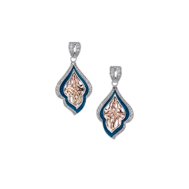 tribal earrings for men -Silver and 10k Rose Gold Path of Life Enamel Post Earrings