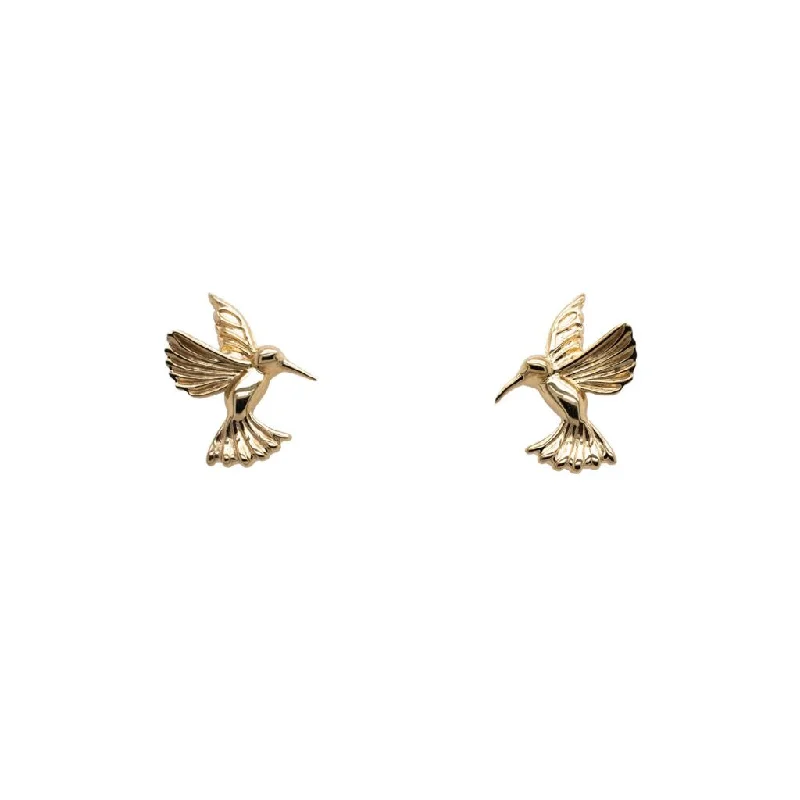 blue topaz earrings for weddings -10k Gold Hummingbird Stud Earrings