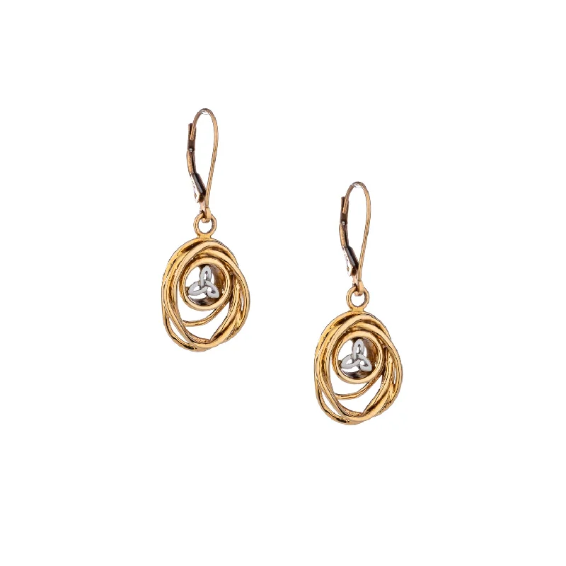 rose gold hoop earrings for women -10k or 14k Yellow and White Gold Celtic Cradle of Life Drop Earrings