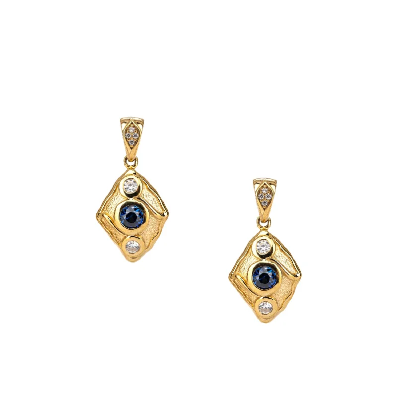 silver heart earrings for women -10k Gold Rocks 'n Rivers Post Earrings - Blue Sapphire (Synthetic)