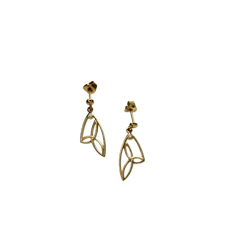 large statement earrings for parties -10k Gold Butterfly Wing Trinity Post Earrings-Diamond