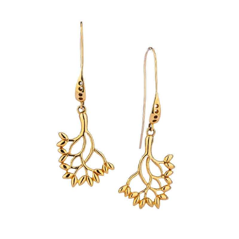 gold plated earrings for weddings -10k Gold Tree of Life Hook Earrings - Large