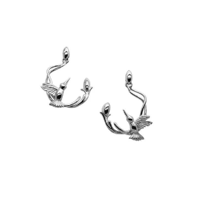 rose gold hoop earrings for women -Silver Hummingbird Post Earrings